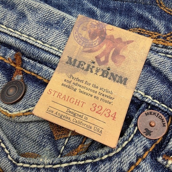 MEK DNM Womens OAXACA Jeans Blue Distressed Embroidered Pockets Size 32 x 34 - Picture 6 of 10